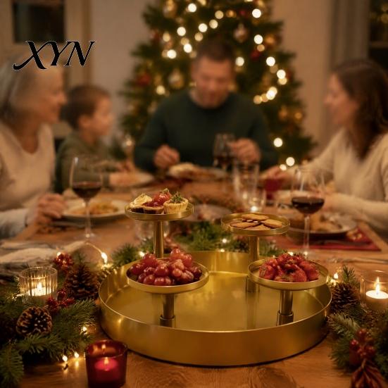 Bionic Floral Art Display Metal Pillar Candle Holder, Circular 4-Pillar Tiered Stand Durable Rust Resistant Holder for Christmas, Wedding, Dining