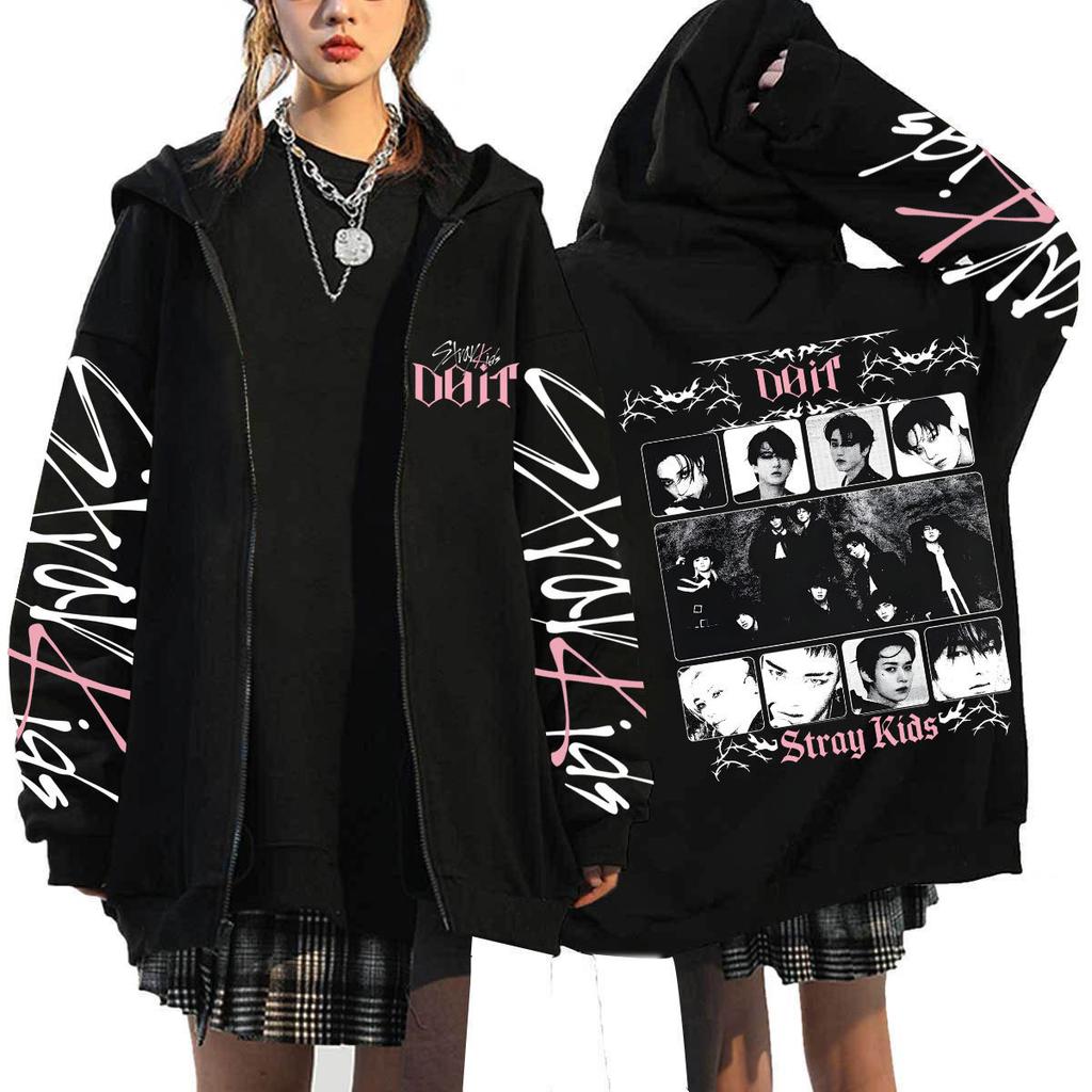 Stray Kids DO IT Harajuku Hoodie Zip Up Print Sweatshirt Loose Fit