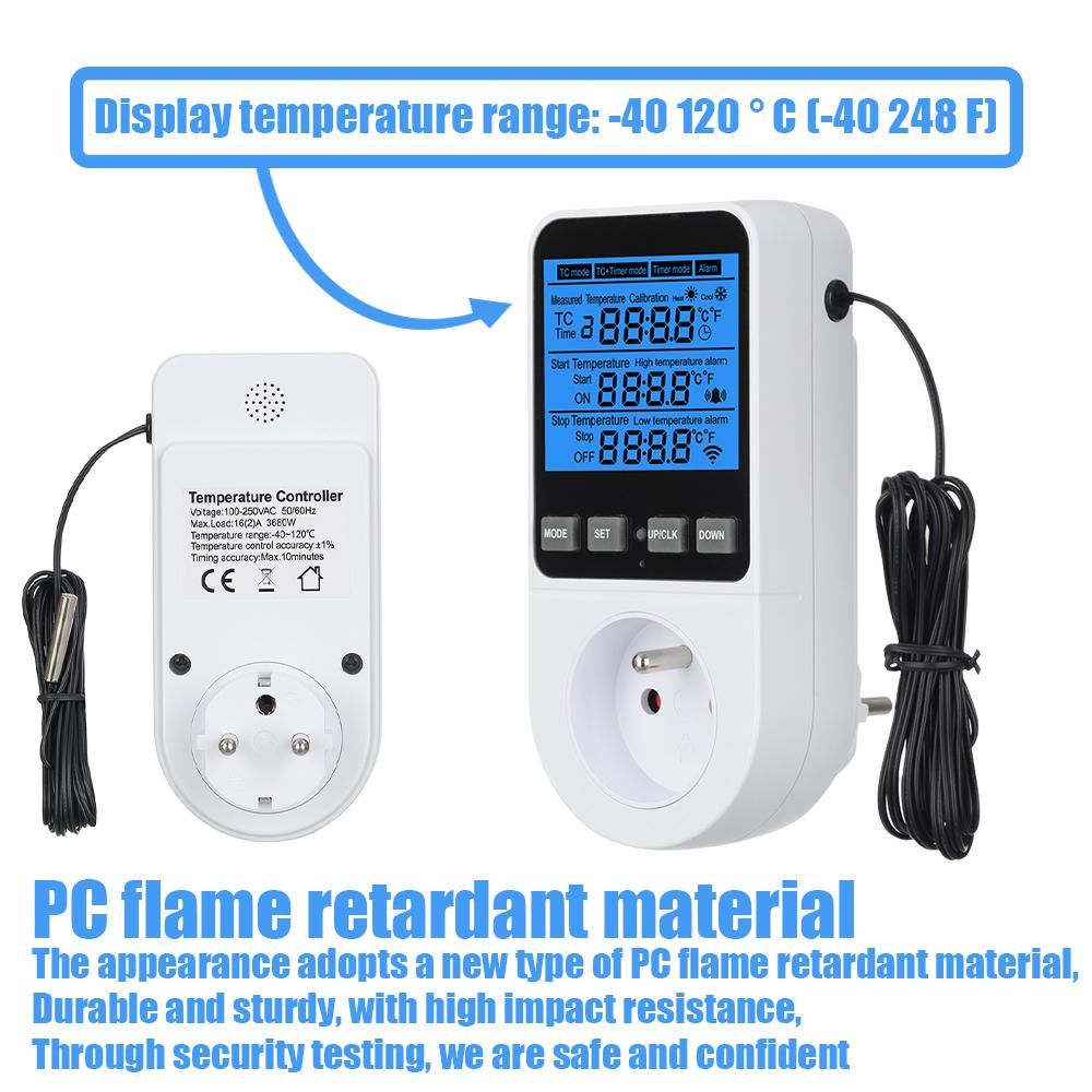 Timer Socket Thermostat Multi-Function Temperature Controller Outlet with Timer Switch Sensor Probe Heater Cool Tool