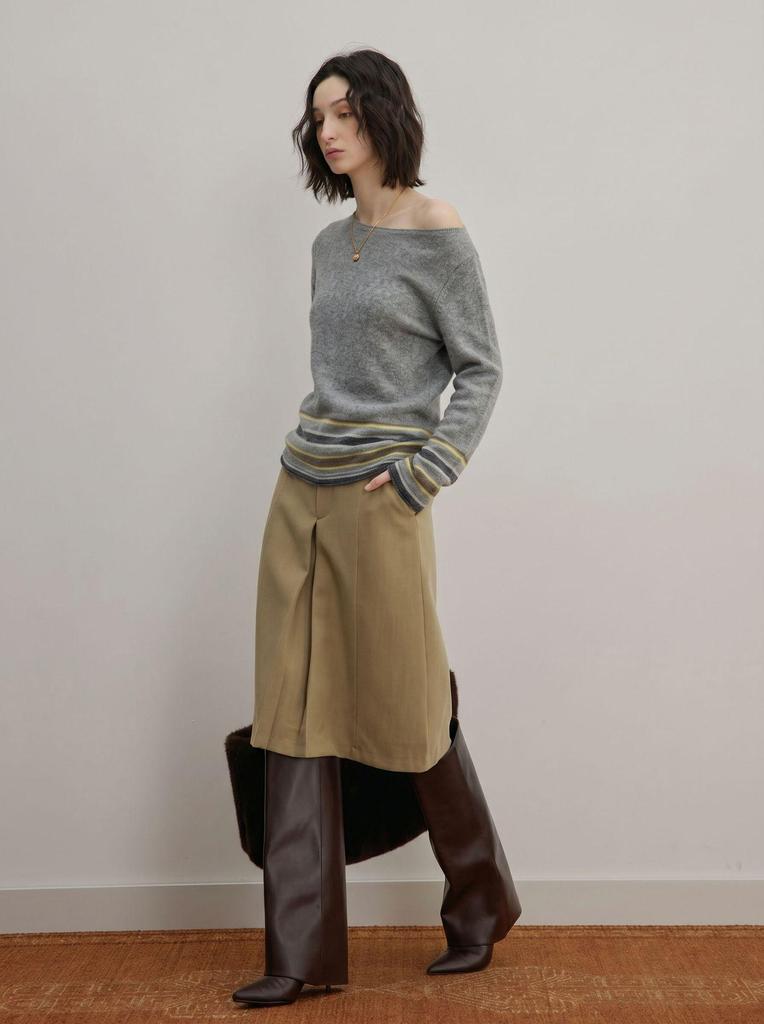 Tencel Wool Cashmere One-Shoulder Striped Sweater for Women