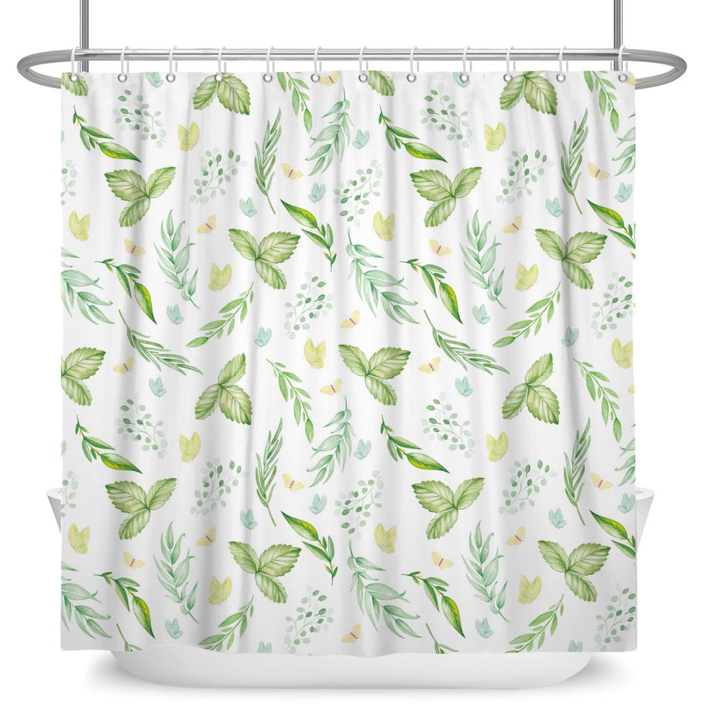 Tenda Doccia Minimalista Impermeabile Tenda da Bagno Per Decorazioni Bagno Design Floreale Foglia Acquerello Poliestere Con Ganci