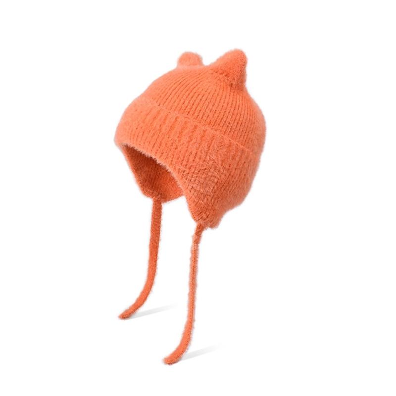 Thickened Knitted Cap Winter Hat For Kids With Thermal Ear Protection Cold Weather Windproof Design Polyester