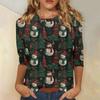 3/4 Sleeve Shirts For Women Print Christmas Tees Blouses Casual Plus Size Basic Tops Pullover