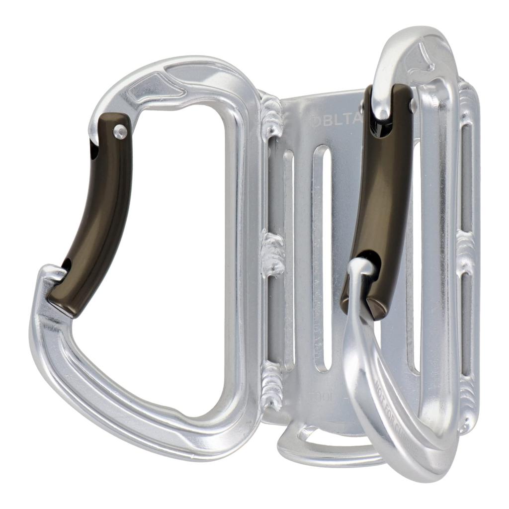 Sankyo Corporation DBLTACT Double Carabiner Tool Holder Large x Forged Silver (Curved Gate), Large, High-Strength Aluminum, (DT-ATW)