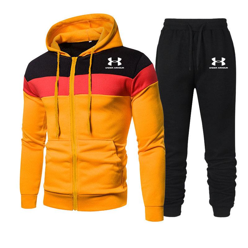 Men's Plus Size Casual Three-Color Short Sleeve Zipper Hoodie Set for Spring and Autumn