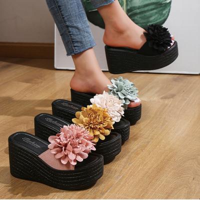 Cunhas sandálias femininas chinelos de verão praia sapatos plataforma flor chinelos femininos chinelos de salto alto moda feminina