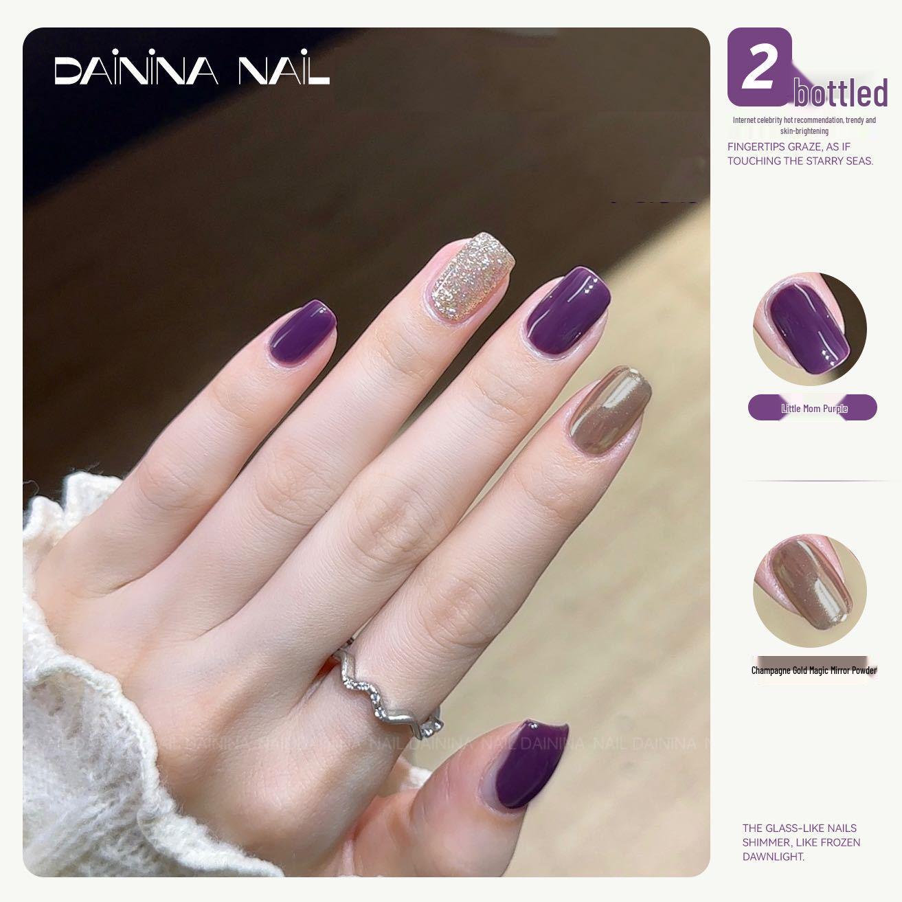 

2025 New Two-Tone Whitening Nail Polish Gel - Little Mom Purple Champagne & Gold Magic Mirror Powder, Salon Exclusive