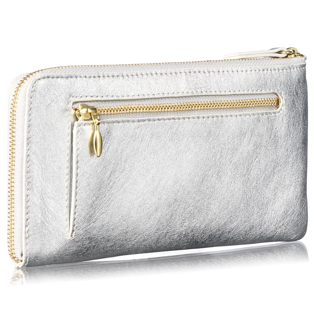[VOICE] Graffiti Italian Cowhide Leather Women's Ultra-Thin L-Zip Long Wallet in Silver, Gift Boxed