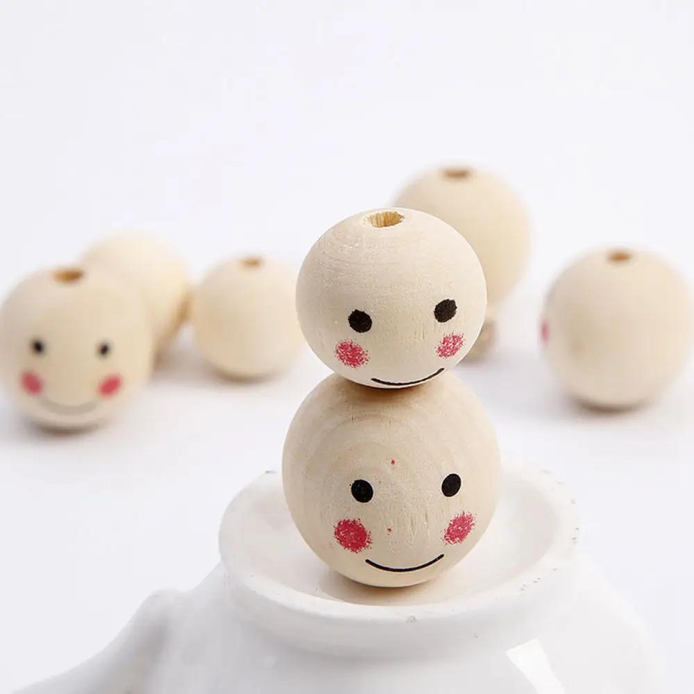 10pcs-60pcs Smile Face Painting Round Natural Wood 10mm 12mm 20mm 25mm Loose Beads for DIY Crafts Woodcraft Jewelry Bracelet Making Accessories