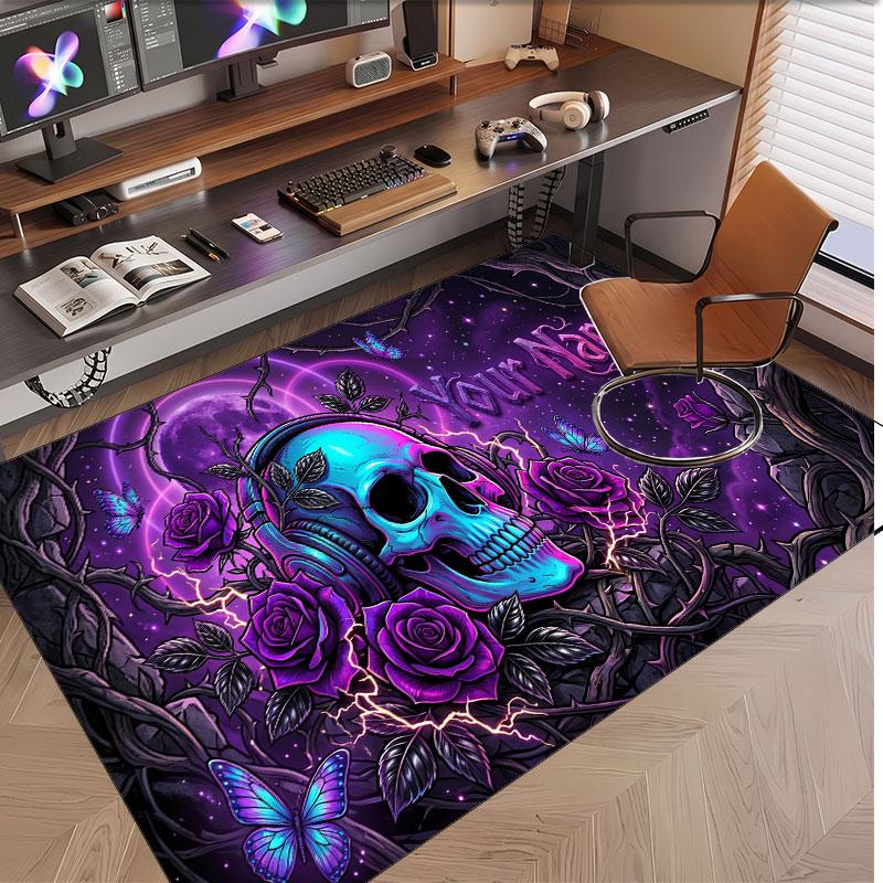 Tappeto Morbido in Velluto di Cristallo Tema Gotico Teschio Stampa Personalizzata Nome e Testo Tappeto Antiscivolo per Camera da Letto Soggiorno