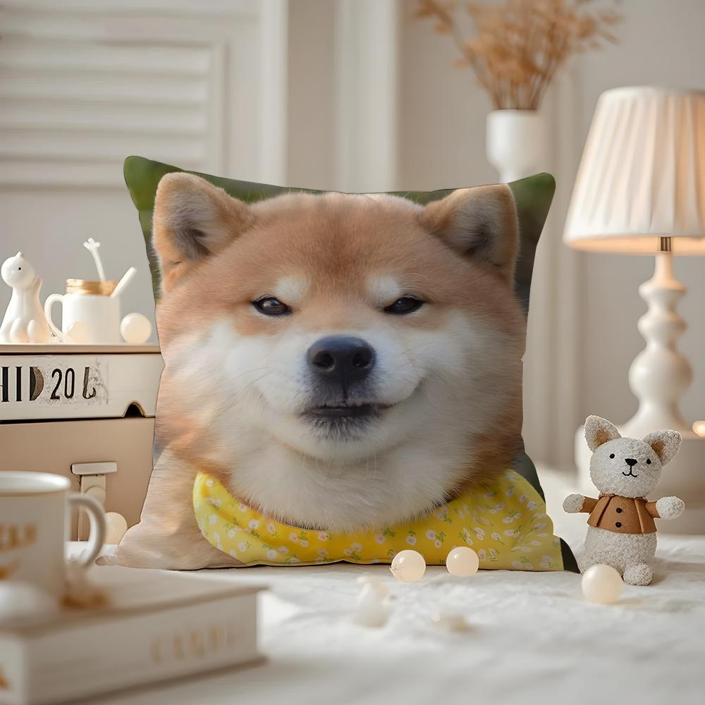 Cute Shiba Inu Cushion Cover Antidustmite Pillowcase Invisible Zipper Silky Short Plush Sofa Cushion Cover