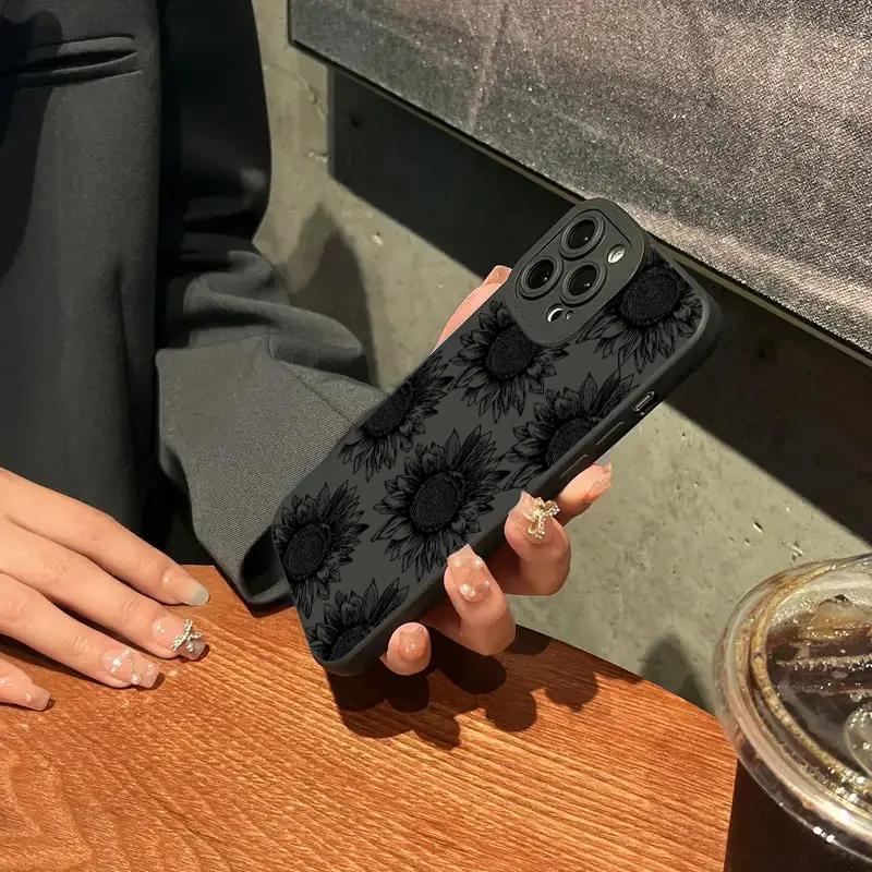 Black Sunflower Pattern Tpu Phone Case For  Mi 14T 13T 12T Pro 14 13 12 11 Lite 5G NE Poco F6 F5 X5 M6 Pro 4G Soft Cover
