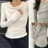 New Arrivals Open Run Slim FiT Thin Long Sleeve T shirT Solid whiTe