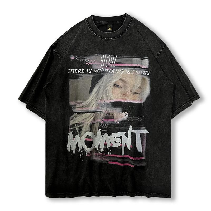 American Retro Street Vintage Cartoon Printing Washing Water Old Short-Sleeved T-Shirt Men'S And Women'S High Street National Tide Brand