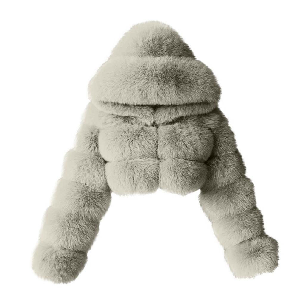 Kurtka damska modna, jednokolorowa, z długim rękawem i kapturem, pluszowa