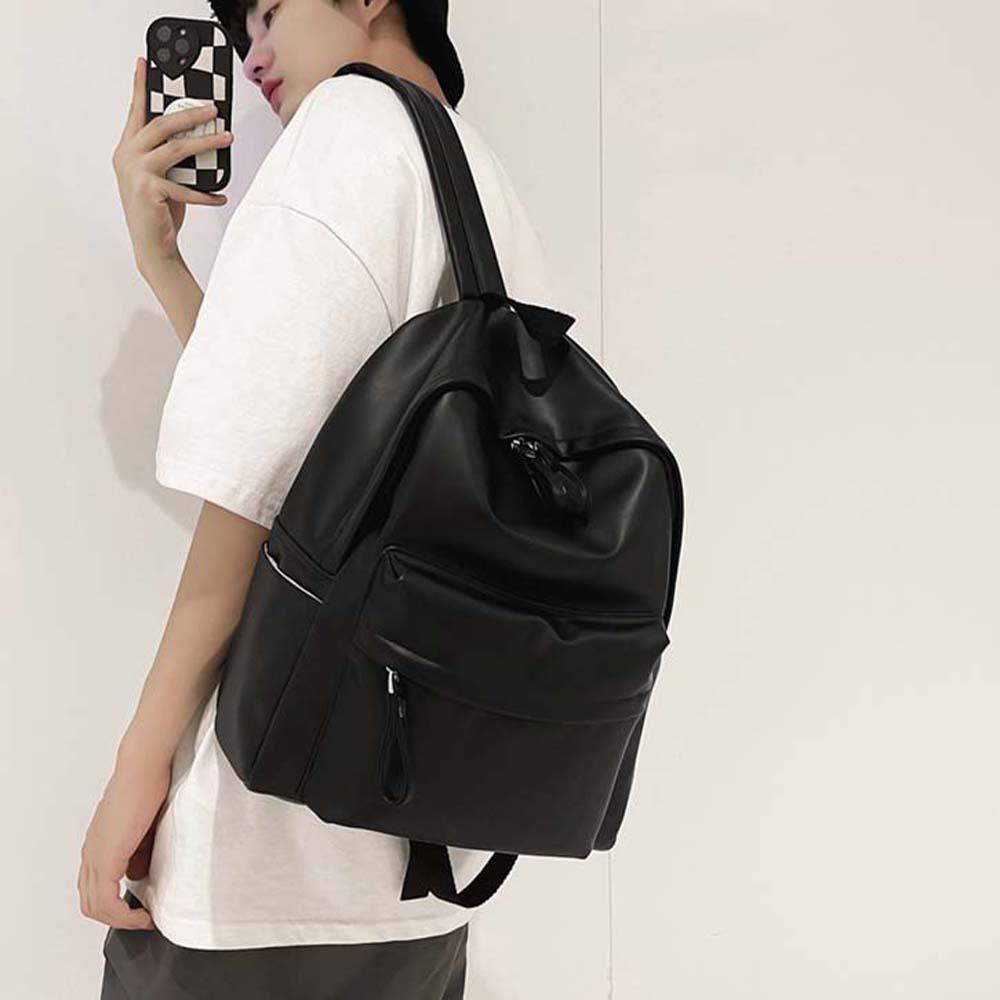 Large Capacity PU Leather Backpack Solid Color Unisex Couple Backpack Student School Bag  Men Women