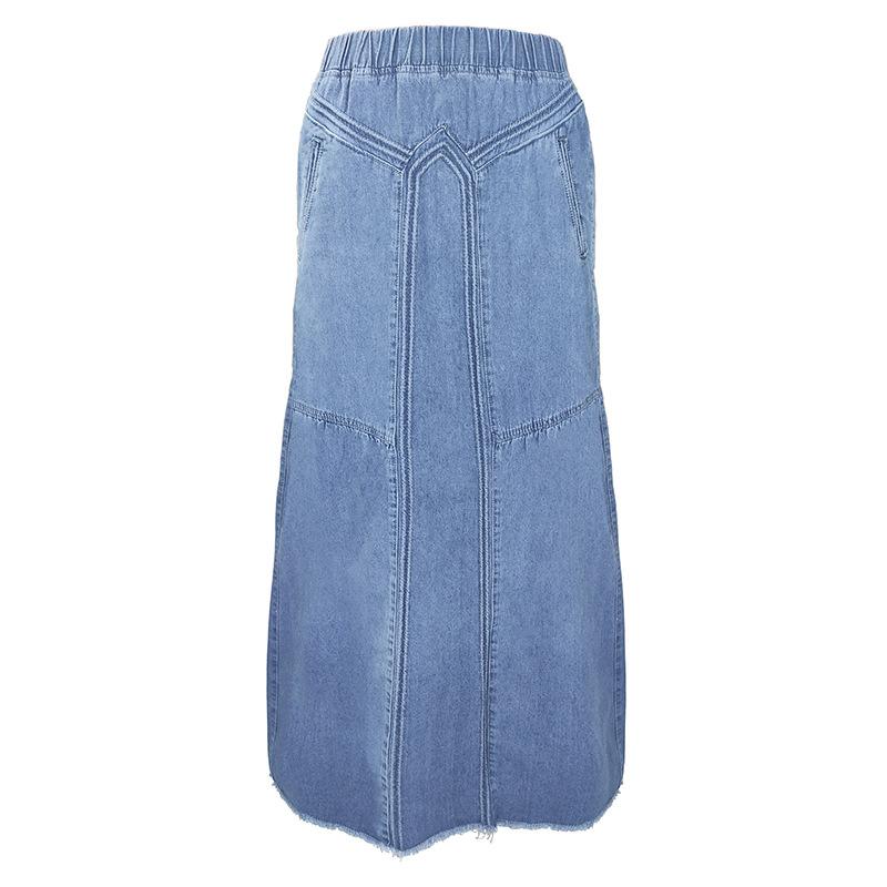 Women Denim Long Skirts Loose A Line Elastic High Waist Skirt Solid Pockets Jeans Casual Elegant Office Lady Autumn