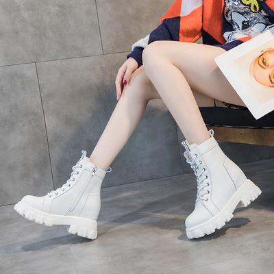 Autumn New Genuine Leather Women's Thick Bottom Height Increasing Insole Casual Side Zipper Small Size Female Boots
