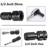 Cluoling Socket Adapter, Impact Driver Adapter, 1/2" Square To 1/4" Hex Shank Socket Adapter, Drive Conversion Adapter for Impact Wrenches, Black, 2-P