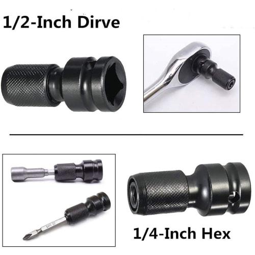 Cluoling Socket Adapter, Impact Driver Adapter, 1/2" Square To 1/4" Hex Shank Socket Adapter, Drive Conversion Adapter for Impact Wrenches, Black, 2-P