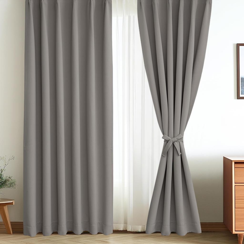XWZO Blackout Set of Length 178cm X Width Blocks or More of Class 1 Blackout Thermal Memory For Bedrooms and Living Gray Curtains, Curtains, 2, 100cm,