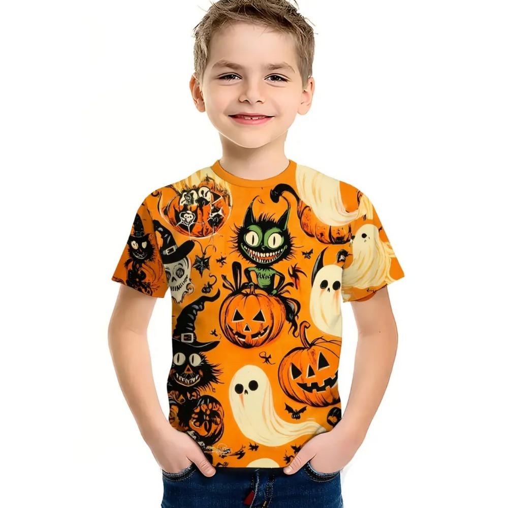 Halloween Children's Clothing Cute Pumpkin Ghostly Leaves 3D Printed Casual O-neck Short Sleeved Quick Drying Boy's Children's T-shirt