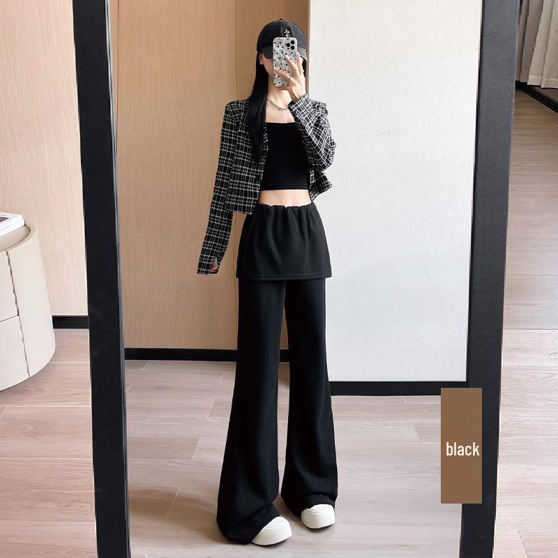

Gray Faux Two-Piece High Waist Harem Sweatpants for Women - Petite, Layered Micro-Flare, Thickened for Spring, Autumn, Winter 2025. Small чёрный