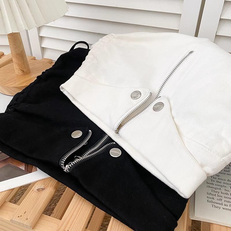 Summer High-Waist Zipper Pleated Bodycon Shorts for Women