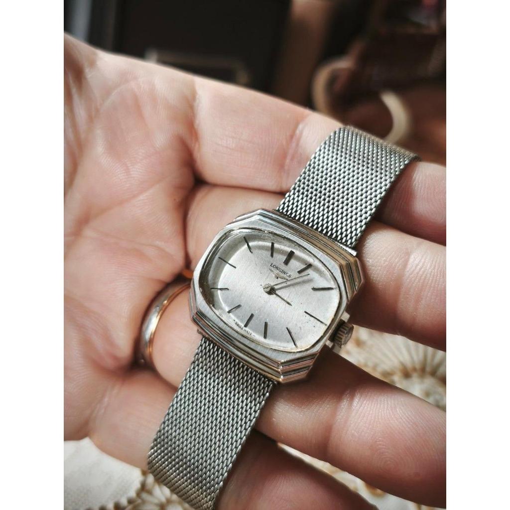 Used LONGINES White Gold Silver Dial Dress Type Mesh Belt