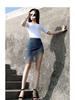 2026 High-Waisted Fringed Denim Midi Bodycon Skirt for Women - Spring/Summer Fake Two-Piece Design