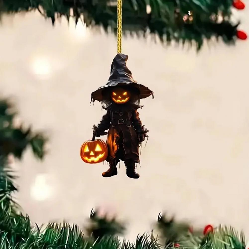 Zestaw 6 Akrylowych Zawieszek Halloweenowych do Lusterka Samochodowego z Sznurkiem do Użytku Wewnętrznego i Zewnętrznego Straszne Dekoracje Samochodowe na Święto