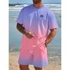 Summer Men's Two-Piece Set Hawaii Fashion Casual Men's T-shirt Outdoor Beach Men's Shorts Palm Tree Print Round Neck Soft