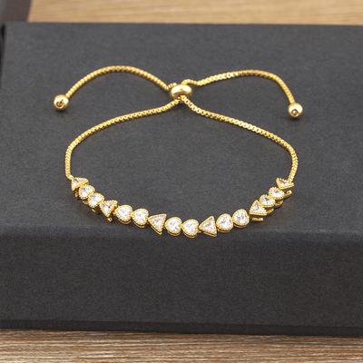 Nidin Charm Zircon Geometric Shape Bracelet Adjustable 15 Styles Gold Color Link Chain Jewelry Women's Personality Party Gift