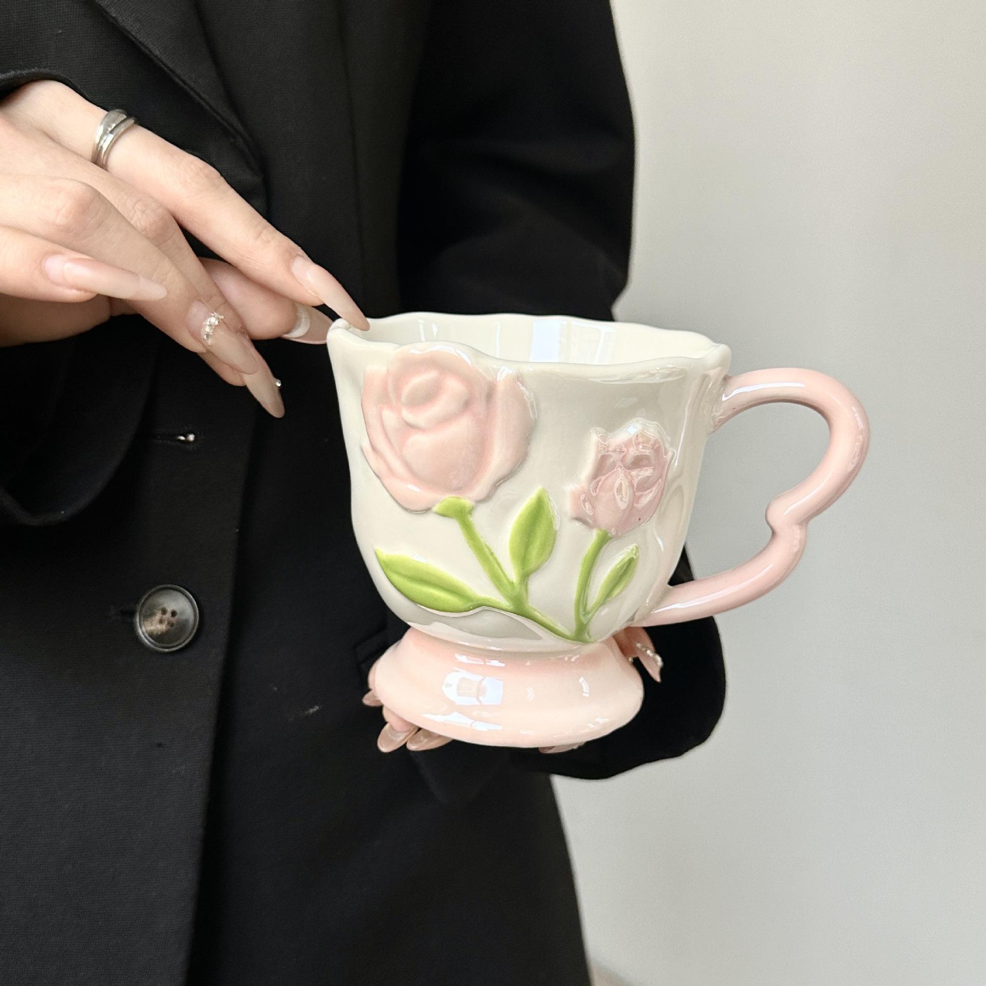 

Exquisite and High Quality Tulip Pearl Light Mug Wedding Souvenir High End Feeling for Girls Office Dormitory 401-500ml