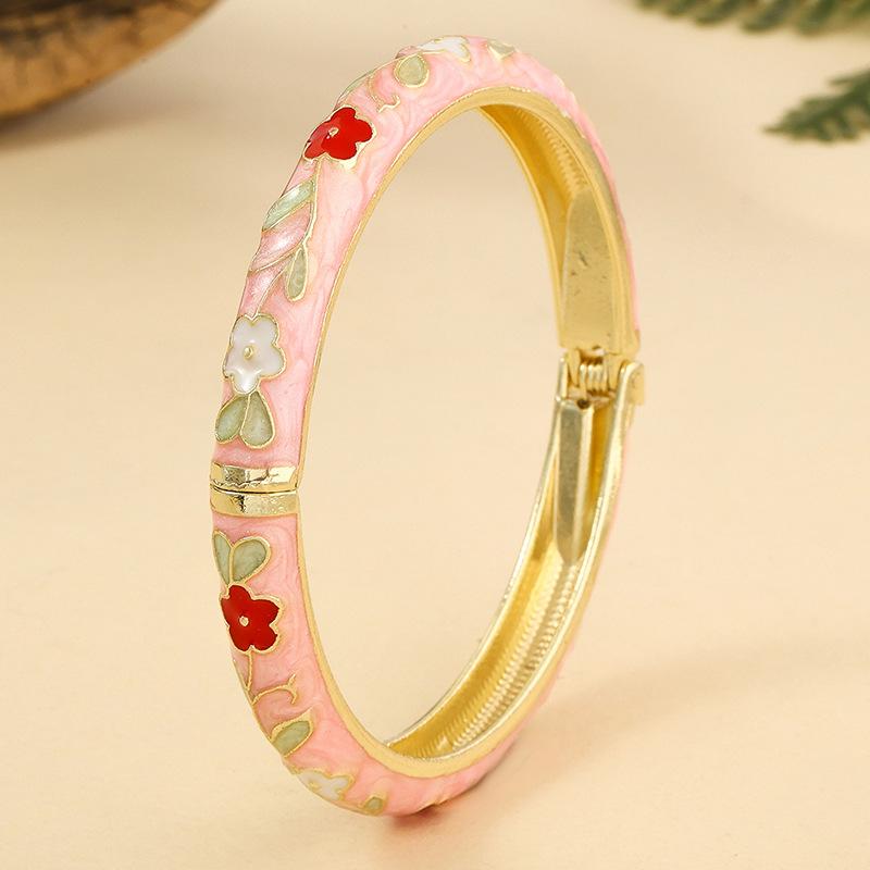 Pastoral Vintage Enamel Bracelet with Oil Droplet Flowers Cloisonne Light Luxury Fresh Design
