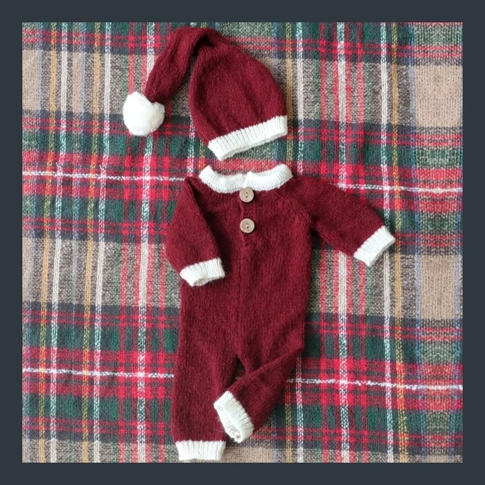 VNGOLERRY Santa Costume for Baby Knit Romper Hat Christmas Photo Commemorative Photo Baby Shower Newborn Sleeping Position Art Newborns, & Set, Prop,