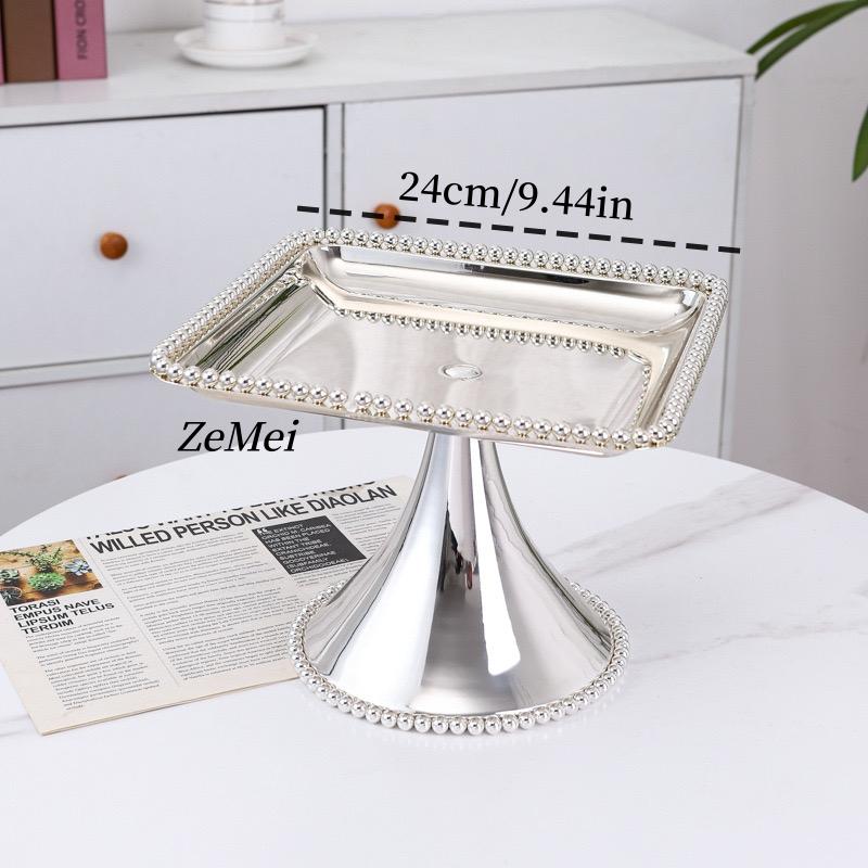 European Style Plated Circle Shape Fruit Plate,Silver Pearl Droplet Alloy Disc Home Cheese Food Tray,Snack Disc Table Decoration