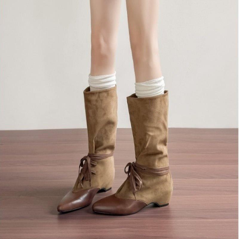 Pile thick heel autumn and winter knight boots pointed new thin but pleated boots knee retro boots women