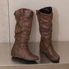 Yellow Wine Red Women Mid Calf Boots Med Wedge Heel Big Size 50
