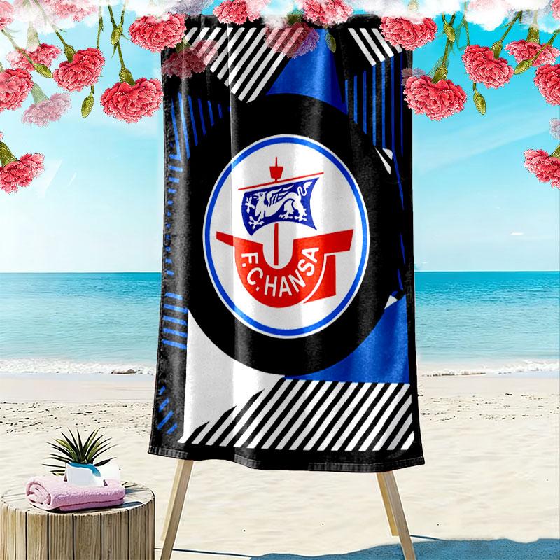 Asciugamano da Spiaggia Stampato FC Hansa Rostock, Asciugamano Grande Morbido Asciugatura Rapida per Spiaggia Campeggio Nuoto