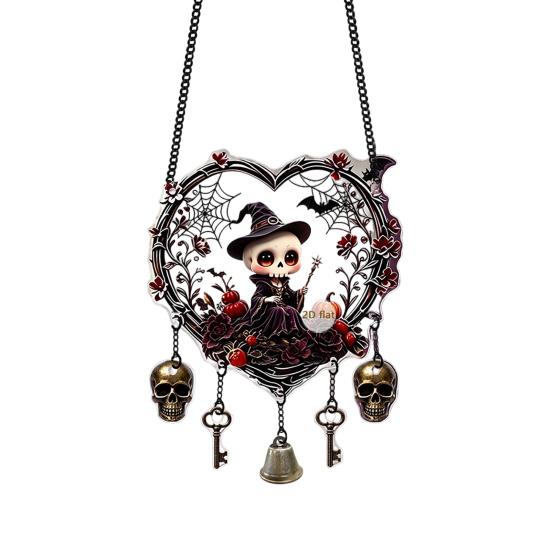 Halloween Party Supplies Acrylic Love Heart Wreath Ornament, Cartoon Owl Ghost Witch Ornaments Skeleton Hanging Decor, Festive Decoration Pendant with