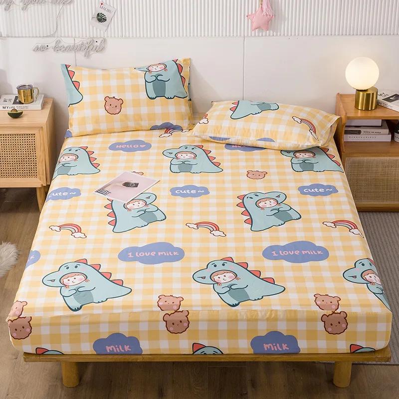 Pure Cotton Printed Fitted Sheet Only Non-Slip Protective Cover for Bedroom  (no Pillowcase)