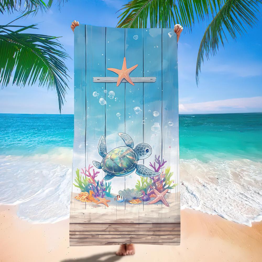 Popular Ocean Turtle Pattern Beach Towel Microfiber Absorbent Bath Towel Quick-Drying Double-Sided Velvet Beach Blanket