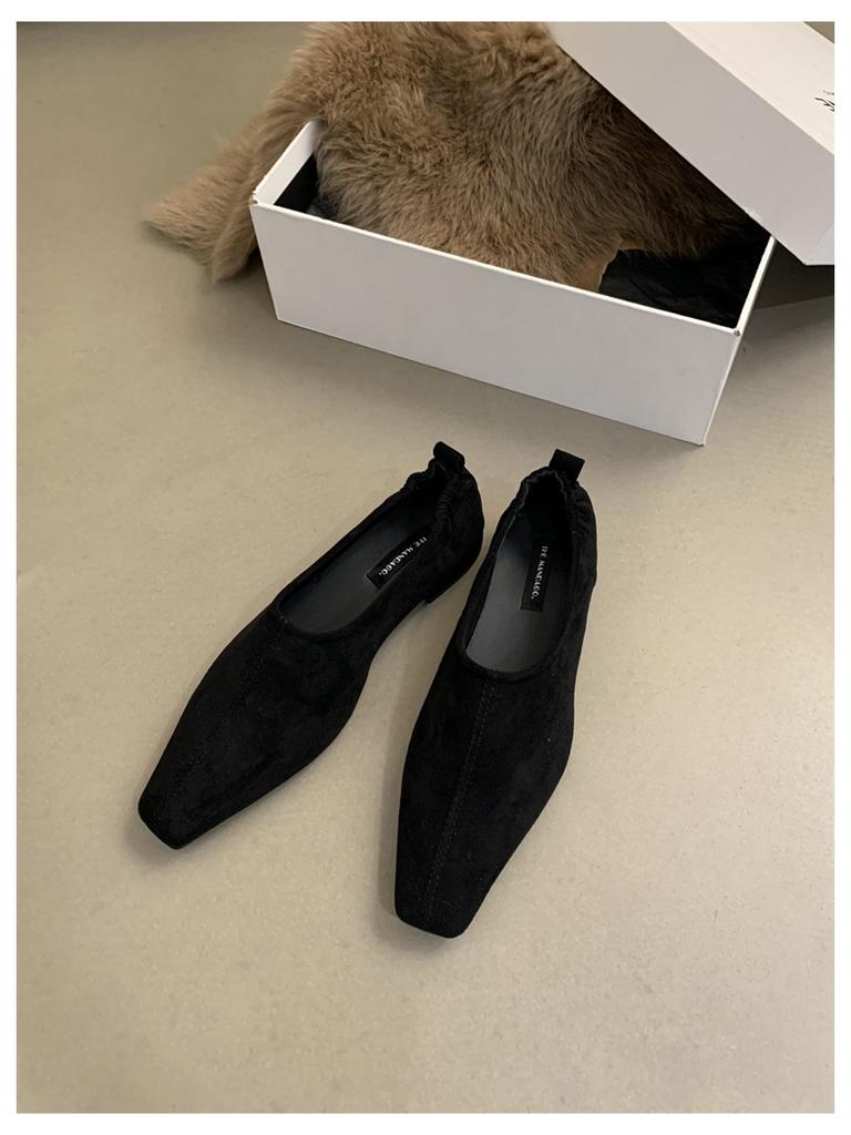 New Spring Autumn Shoes Women Loafers Suede Ballerina Square Toe Flats Ballet Shallow Soft Moccasins British Style Sneaker Mujer