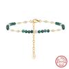Effie Queen S925 Silver Women's Summer Natural Stone Turquoise Malachite Amethyst Chain Bracelet with Pearl Dainty Gift MPB14