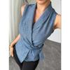 European and American fashion waist cinching tie up lapel shirt vest
