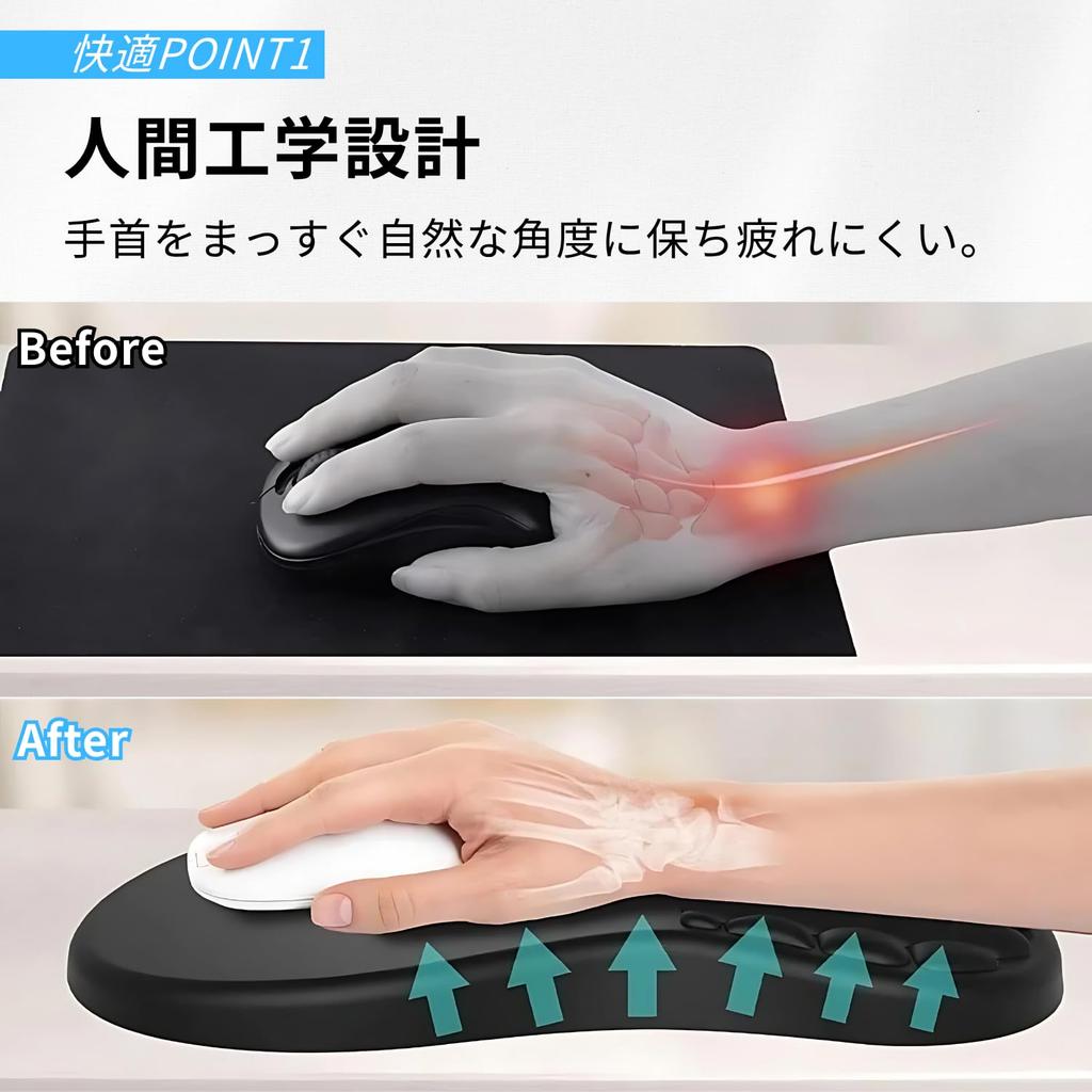 adelphos Ergonomic Design Memory Foam Mouse Large Wrist Reduces Honeycomb for Desk Work and Gaming Pad, Size, Support, Non-Slip, Fatigue, Pad, (1pc)