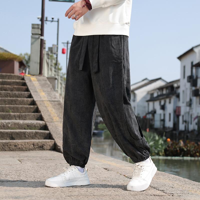 

Мужские вельветовые повседневные брюки в китайском стиле на весну и осень, спортивные штаны с завязками на щиколотках, шаровары, брюки широкого покроя 5XL