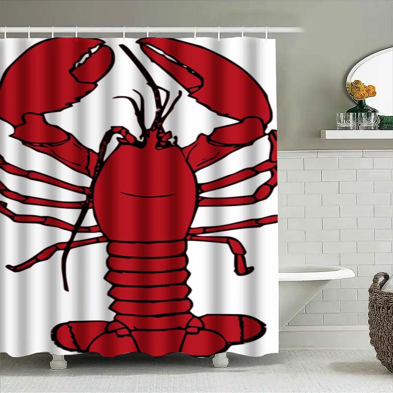 Red Lobster Print Shower Curtain Bathroom Decor For Kids Bathrooms Waterproof Home Textiles Fabric Customizable Water-Saving Des