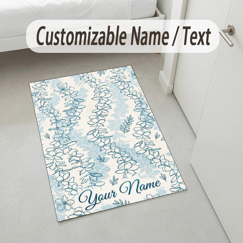 Floral Garden Theme Crystal Velvet Rug Personalized Custom Name Text Soft Floor Mat Home Decor